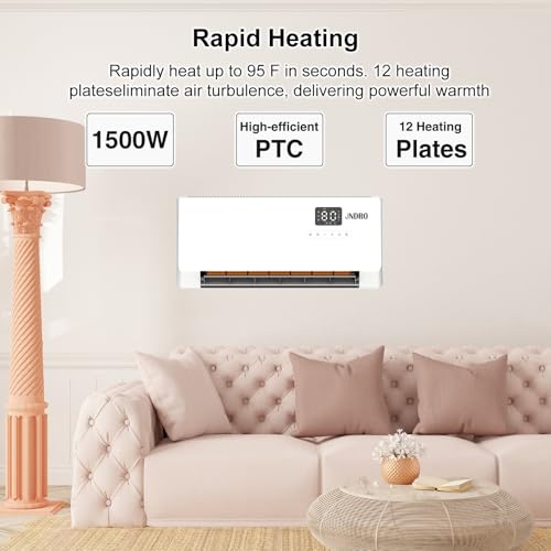 24-Inch Wall Mounted Electric Heater - 1500W Indoor Space Heater with LED Display, 3 Heat Settings, Oscillating Fan, Electric Heater for Bedroom Office Bathroom - size: 22.8" W
