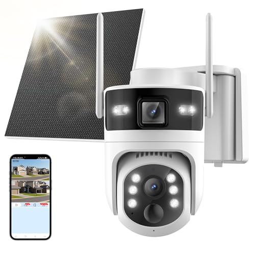Security Camera Wireless Outdoor: Dual-Lens Solar Camera Outdoor/Home/Dome, 360° Live View, WiFi Camera Home Surveillance with 2K Full Color Night Vision,2-Way Audio，PIR Motion - style: Wi-Fi