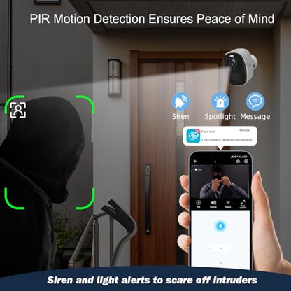 Rraycom 4 Pack 2K Security Cameras Wireless Outdoor, Battery Powered 5GHz/2.4GHz WiFi Cameras for Home Security, AI Motion Detection, Color Night Vision, Siren Alarm, 2-Way Audio, IP65, Cloud/SD,Alexa - color: White