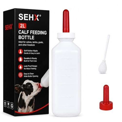 2 Quart Calf Feeding Bottle with Soft Rubber Nipple, Heavy Duty Calf Nursing Bottle, Leak Resistant Calf Milk Feeder White Style C - color: White Style C