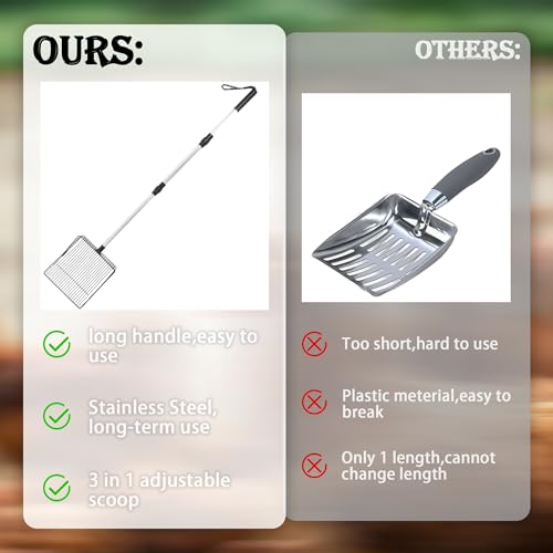 LUSTERING Chicken Poop Scooper, Chicken Coop Accessories, Detachable Chicken Poop Cleaning Tools,Chicken Accessories Poop Shovel for Chicken Coop Cleaning Supplies,(23 to 43.3inches) (Stainless Steel) - color: Stainless Steel