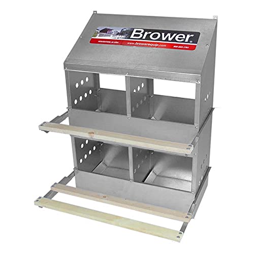 Brower 404B Galvanized Steel 4 Hole, 20 Bird Outdoor Poultry Nest Chicken Brooding Box with Hinged Folding Perches, Silver (4 Pack)