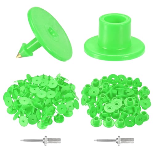 M METERXITY 50-Pack Cattle Ear Tags, Plastic Round Blank Livestock Tags with 2 Ear Label Needles for Cows/Sheep/Cattle/Pig, Farm Animal Identification Markers [Green] - color: Green