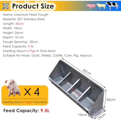 2-in-1 Livestock Feed Trough with Multiple Compartments for Efficient Feeding - Ideal for Swine Farms, Sheep Pens & Horse Stables - Durable & Easy to Clean - size: 50cm Long with 4 Bit