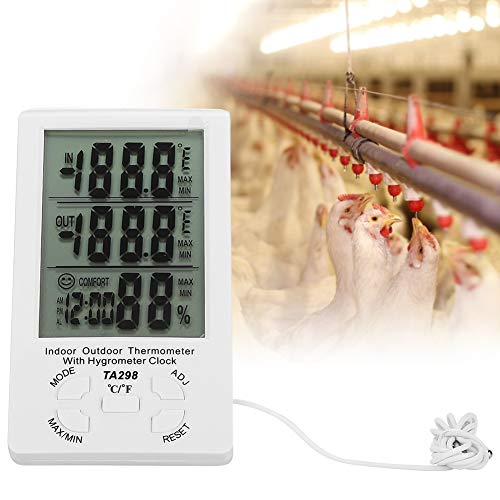 Electronic Temperature Humidity Meter with Waterproof, Indoor Outdoor Hygrometer Thermometer - Wide Temperature Range, Max Min Records, Ideal for Farm and Aquaculture