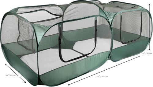 YAKCAM Pop-Up Chicken Run Tractor 6x3 ft, Foldable Enclosure for Hens | Portable, Light-Weight, for Chicks | Also for Rabbits and Small Animals | Detachable Bottom, 4 Zip Doors, Bowl and Bag