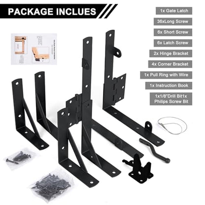 Gate Hardware Kit for Wood Fence, Corner Brace Bracket, Anti Sag Frame Hardware With Latch and Hinges for Wooden Fence Driveway, Black, MKZJ1115 - style: 1 Set Black