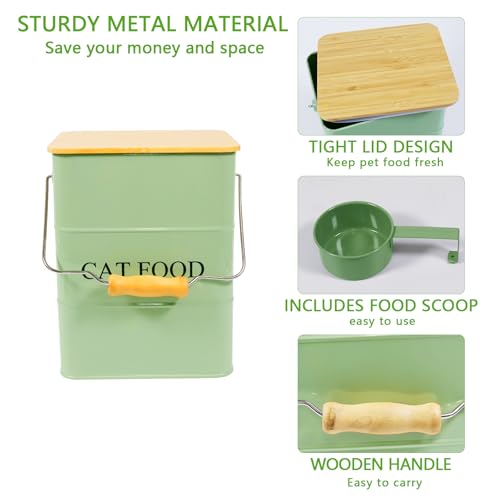 Morezi Cat food storage container storage bin with wooden lid scoop included green metal cat food container in kitchen countertop - color: Cat Food Wood Lid Green