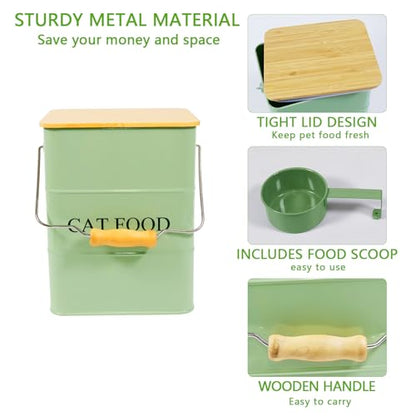 Morezi Cat food storage container storage bin with wooden lid scoop included green metal cat food container in kitchen countertop - color: Cat Food Wood Lid Green