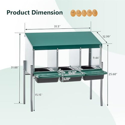 10-Bay Galvanized Steel Nesting Box for Chickens and Ducks, Wall-Mounted Poultry Laying Coop with Ventilation, Durable Rust-Resistant Design for Backyard Farms (3-Hole with Legs,Green) - color: 3-Hole With Legs,Green