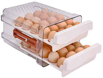 Sooyee 40 Capacity Egg Container for Refrigerator, Household Egg Holder for Fridge, Transparent 2 Drawers Chicken Egg Storage Container,White - size: 40 Capacity