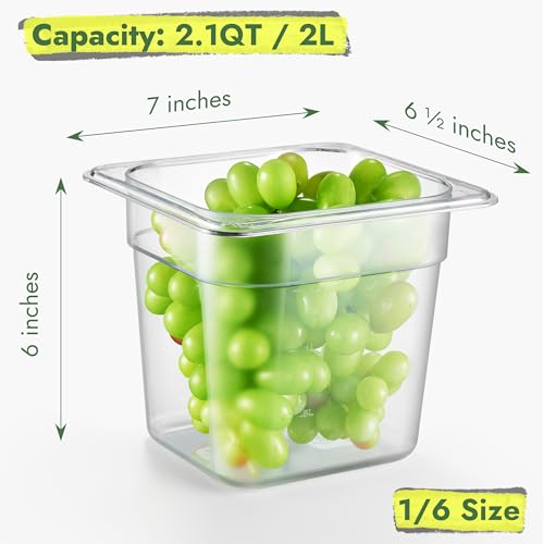 CURTA 6-Pack 1/6 Size 6" Deep NSF Polycarbonate Food Pans | Dishwasher & Freezer Safe Clear Container for Prep Tables, Buffet, Salad Bar, Commercial & Home Kitchen - color: 1/6 Size, size: 6" Deep