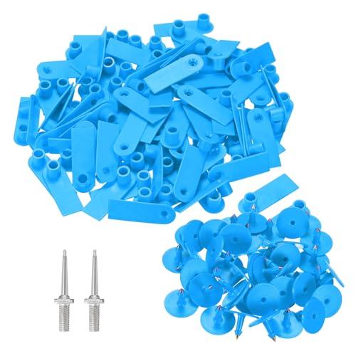 M METERXITY 100-Pack Sheep Ear Tags, Plastic Blank Livestock Tags with 2 Ear Label Needles for Cows/Sheep/Cattle/Pig, Farm Animal Identification Markers [Blue] - color: Blue