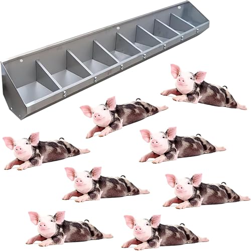 Portable Livestock Feeding & Watering Supplies, Stainless Steel Pig Food Trough for 5 6 8 10 Bit Piglet, Patio Sheds Pen Farms Pasture Pigs Feeder Hold Hay Feeds(1.5m/4.9ft 8bit) - size: 1.5m/4.9ft 8bit