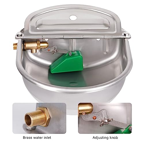 1 Gal Extra Large Automatic Horse Waterer Stainless Steel Dog Water Bowl Dispenser with Brass Float Valve Auto Fill Livestock Water Trough for Dogs Chicken Farm Animal