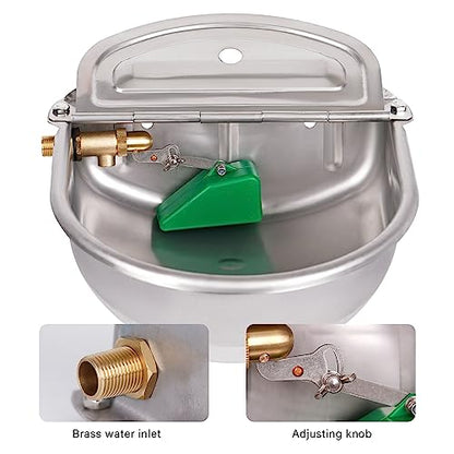 1 Gal Extra Large Automatic Horse Waterer Stainless Steel Dog Water Bowl Dispenser with Brass Float Valve Auto Fill Livestock Water Trough for Dogs Chicken Farm Animal