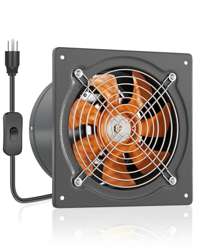 HG Power 8 Inch Exhaust Fan 576 CFM Kitchen Exhaust Fan Wall Mount with Backdraft Damper, Metal Plug In, Extractor Exhaust Ventilation Fan for Attic, Basements, Ceiling, Shop, Greenhouse - color: Gray, size: 8 Inch