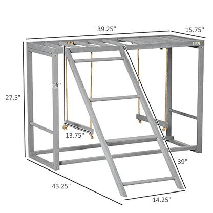 Chicken Activity Play with Swing Set for 3-4 Birds, Wooden Chicken Coop Accessory with Multiple Chicken Perches & Hen Ladder Gray