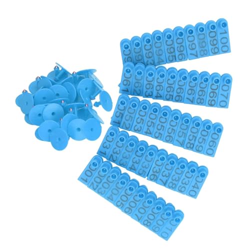 HERCHR Numbered Goat Ear Tags, 100PCS 001-100 Number Plastic Livestock Ear Tags with 100PCS Ear Tag Pins Farm Animal Identification Ear Tag for Cow Cattle (Blue) - color: Blue