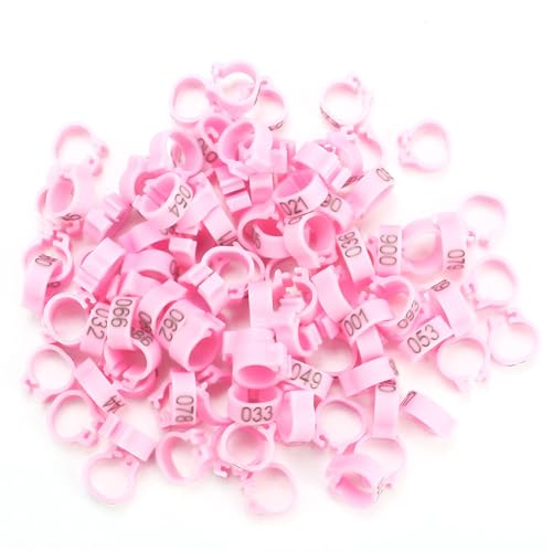100Pcs Birds Leg Rings, 8mm Pigeon Leg Bands 001 to 100 Numbered Plastic Clip on Identification Rings for Chicks Parrots Finch Dove Lovebird Quail Bantam Lovebirds (Pink) - color: Pink