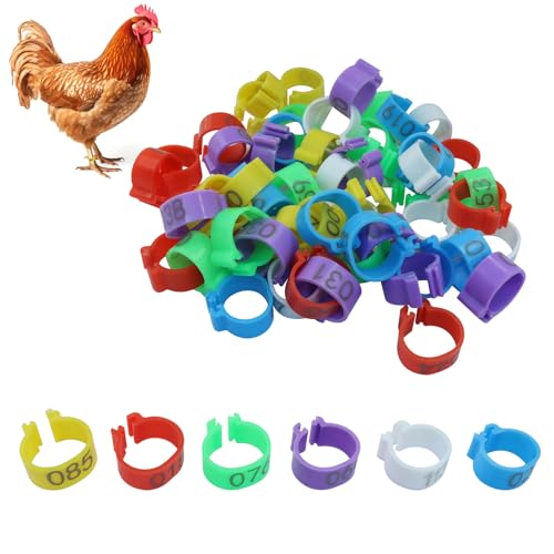 120 Pcs 16mm Chicken Leg Bands with 6 Colors, 01-1200 Numbered Chicken Leg Rings Durable Plastic Poultry Identification Tags for Chickens, Ducks, Geese