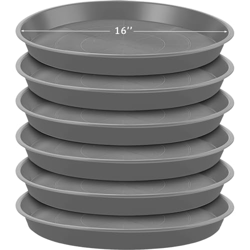 Eccliy 6 Pack Plastic Plant Saucer Heavy Duty Planter Saucers Large Plant Pot Saucers Plastic Water Trays for Indoors and Outdoors Flower Plant Plant Drip (Gray,16 Inch) - color: Gray, size: 16 Inch