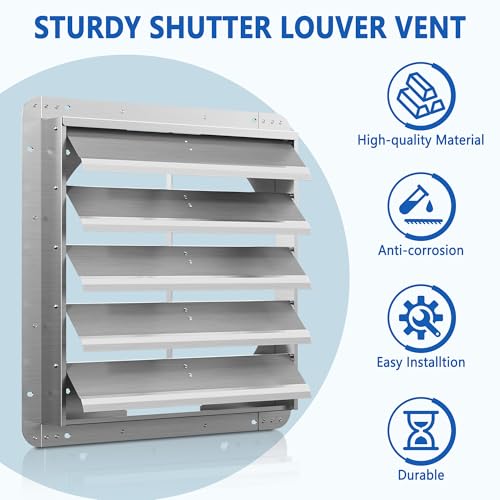 20 Inch Galvanized Shutter Exhaust Louver Vent, Automatic Gravity Shutter Louver Vent for Home Attics, Workshops, Barn, Greenhouse (Motor&Blades are not Included) - size: 20 Inch
