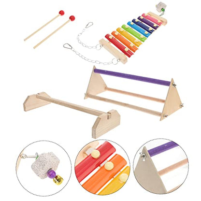 balacoo 1set Xylophone Chicken Perch Roosting Bar and Swing Accessories for Parrots Cockatiels and Birds Encourages Play and Physical Activity Coop