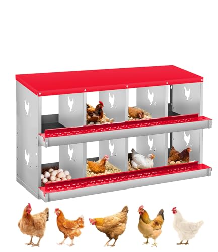 Chicken Nesting Box, 8 Compartment Metal Nesting Box,Wall Mount Chicken Nesting Boxes for Laying Eggs,Easy Egg Collection,8 Room Nest Boxes for Chickens - size: Red 8 Compartment