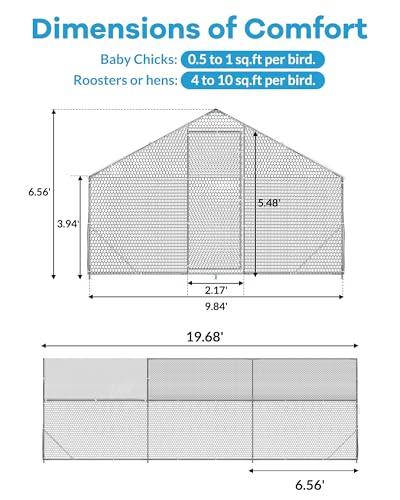 GarveeLife Large Metal Chicken Coop, Chicken Run for 6/10 Chickens, Outdoor Walk in Poultry Cage with Anti-UV Cover and Waterproof, 6.56 x 9.84 x 6.56 ft - size: 118" W x 79" D x 79" H