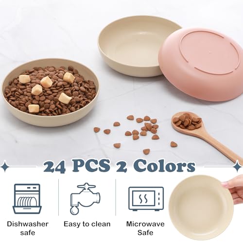 Tioncy 24 Pcs Cat Food Bowl 5.5'' Fatigue Relief Shallow Cat Food Dish Wide and Small Pet Wet Plate Wide Stray Wet Feeding Bowl for Ferrets Feral Short Legged Kitten, Wheat Straw(Pink, Beige,Classic) - color: Pink, Beige, style: Classic