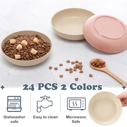 Tioncy 24 Pcs Cat Food Bowl 5.5'' Fatigue Relief Shallow Cat Food Dish Wide and Small Pet Wet Plate Wide Stray Wet Feeding Bowl for Ferrets Feral Short Legged Kitten, Wheat Straw(Pink, Beige,Classic) - color: Pink, Beige, style: Classic