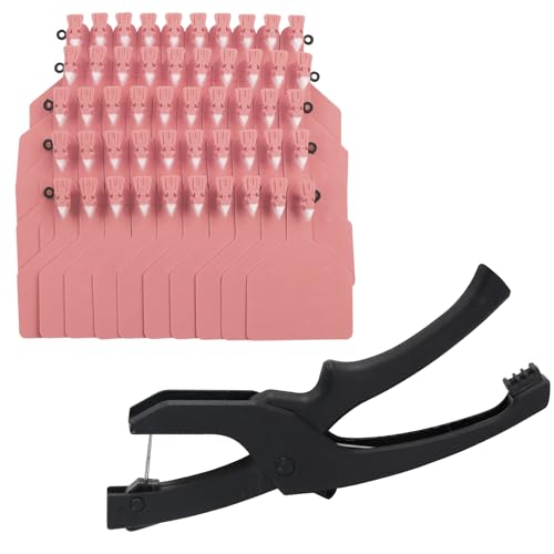 Tags One-Piece Cattle Ear Tags 50pcs Blank Large Tags with Specialized Pliers, Animal Identification Tags for Cows Goats Sheep Pigs (Pink) - color: Pink
