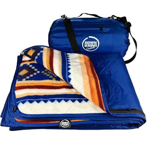 DOWN UNDER OUTDOORS Waterproof 350 GSM Fleece or Sherpa Stadium Blanket | Large Extra Thick, Windproof, Quilted, Machine Washable, Camping Picnic & Outdoor, Beach, Dog, secret pocket, 82 x 55 inches - color: Aztec