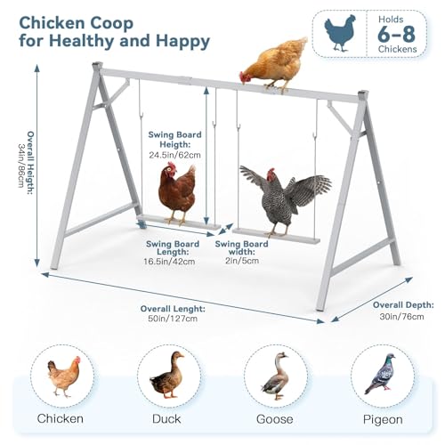 Chicken Perch Swing, Chicken Coop Roosting Bar, Metal Pet Swing Set for 6–8 Chicken, Poultry, Grey