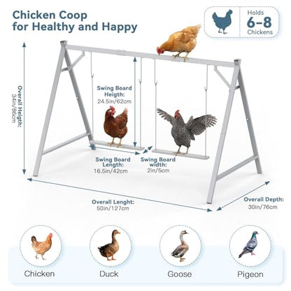 Chicken Perch Swing, Chicken Coop Roosting Bar, Metal Pet Swing Set for 6–8 Chicken, Poultry, Grey