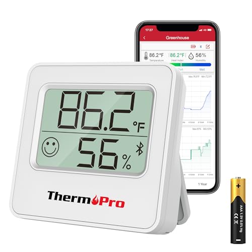 ThermoPro TP357 Digital Hygrometer Indoor Thermometer of 260FT, Bluetooth Thermometer Humidity Meter with Smart App, Room Thermometer Humidity Gauge with Temperature Humidity Sensor - size: Bluetooth Thermometer