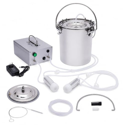 5L Goat Milking Machine with Rechargeable Battery for Milk Cow Home Farm | Portable Electric Speed ,Adjustable Suction Pulsating Vacuum Pump,Stainless Steel Milk Machine Bucke