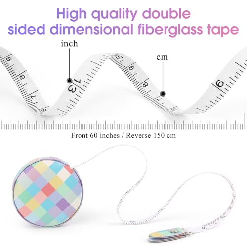 Retractable Mini Tape Measure, Auto-Retract, Premium Leather Tape Measure, Dual-Sided Ruler, Ideal for Fabric Cutting, Body Measurements, and Handicrafts (Rainbow Check) - color: Rainbow Check