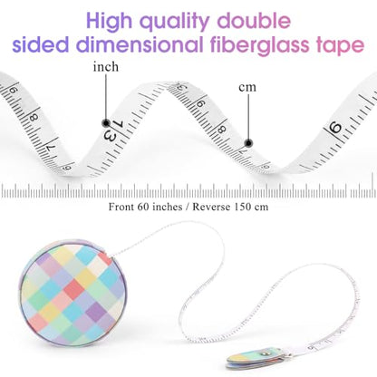 Retractable Mini Tape Measure, Auto-Retract, Premium Leather Tape Measure, Dual-Sided Ruler, Ideal for Fabric Cutting, Body Measurements, and Handicrafts (Rainbow Check) - color: Rainbow Check