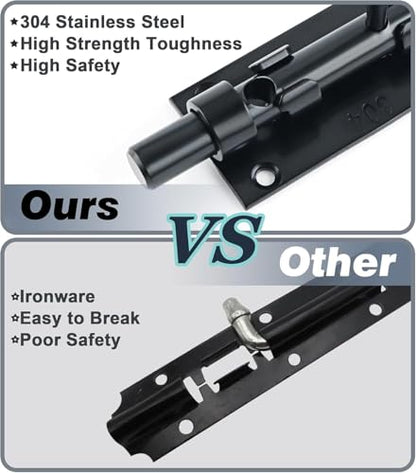 Alise Slide Lock SUS304 Stainless Steel Gate Latch, Slide Bolt Latch,Thickened Heavy Door Latch Lock,8 Inch Black Barrel Bolt Latch, Security Slide Latch Lock - color: Black, size: 8 Inch (Regular)