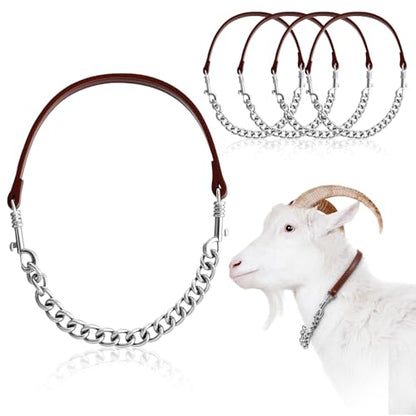 Misdary 4 Pcs Goat Show Collars, Adjustable 14"-24" Iron Chain Halter for Sheep, Horses, Dogs, Cows & Calves, Farm Animal Supplies Accessories Animal Lovers Gift (14'',Brown) - color: Brown
