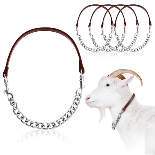 Misdary 4 Pcs Goat Show Collars, Adjustable 14"-24" Iron Chain Halter for Sheep, Horses, Dogs, Cows & Calves, Farm Animal Supplies Accessories Animal Lovers Gift (14'',Brown) - color: Brown