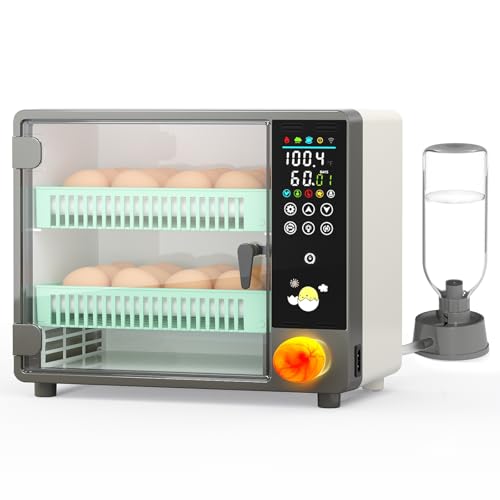 Incubators for Hatching 24 Eggs, Egg Incubator Automatic Egg Turner, Ultrasonic Atomized Humidifier, Chicken Incubator Temperature Control with 5 Automatic Incubation Modes, Auto Day Count