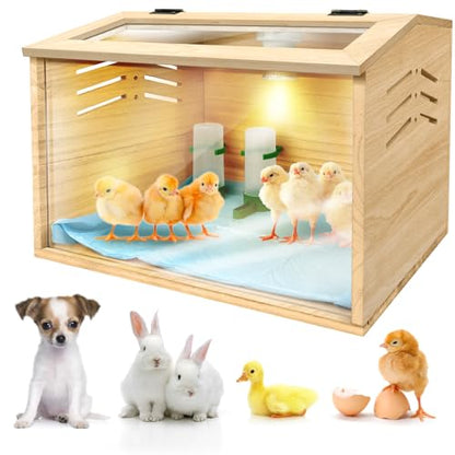 Chicken Brooder Box for Chicks & Quail with 3 Absorbent Pads, Feeder and Waterer - Adjustable Temperature Control Brooding Box for Small Chicken Coop & Quail Cage (15.7x12x12 Inches) ﻿ - color: Beige