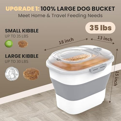 32-35 Lbs Dog Food Storage Container,Collapsible Dog Food Container with Transparent Airtight Lid,Wheels,Date Track,Pet Food Storage Container for Rice,Flour,Sugar,Scoop And 2PCS Containers - color: Clear/35 lbs