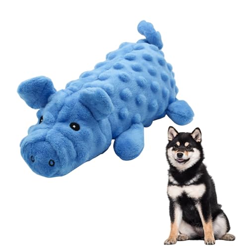 Andiker Dog Squeaky Toys, 10 in/24.5 cm Plush Dogs Toy Soft Dog Chew Toys in Pig Shape for Chewing Biting, Stuffed Puppy Toys with a 9.5 cm Squeaker and Crinkle Paper for All Breed Sizes Dogs (Blue) - color: Blue