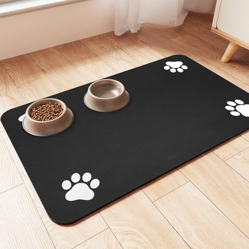 Pet Feeding Mat-Absorbent Pet Placemat for Food and Water Bowl, with Waterproof Rubber Backing, Quick Dry Water Dispenser Mat for Dog and Cat (32"x22", Black) - color: Black, size: 32"L x 22"W