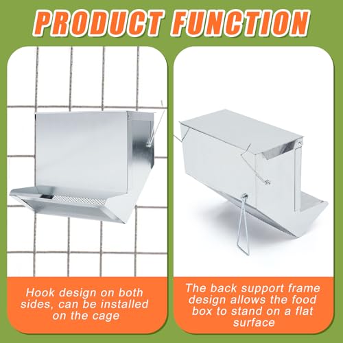 Maxcheck 2 Pcs Rabbit Feeder for Cages Small Animal Food Pellet Dispenser with Lid Metal Chicken Grit Oyster Shell Squirrel Feeders Outside(7.7 Inches,Mesh Bottom,Silver) - color: Silver, size: 7.7 Inches