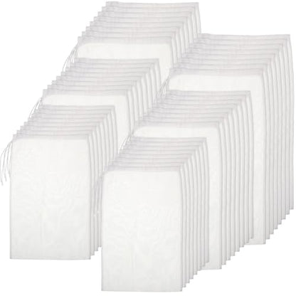 Boao Nut Milk Bags - Reusable Food Strainer Bags with Fine Mesh Nylon Drawstring, 3 Sizes (48 Pack)